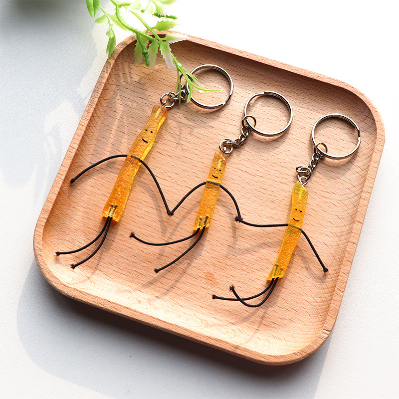 Cross-border French Fries Three Brothers Artificial Pendant Cute Mini Magic French Fries Car Gift Keychain