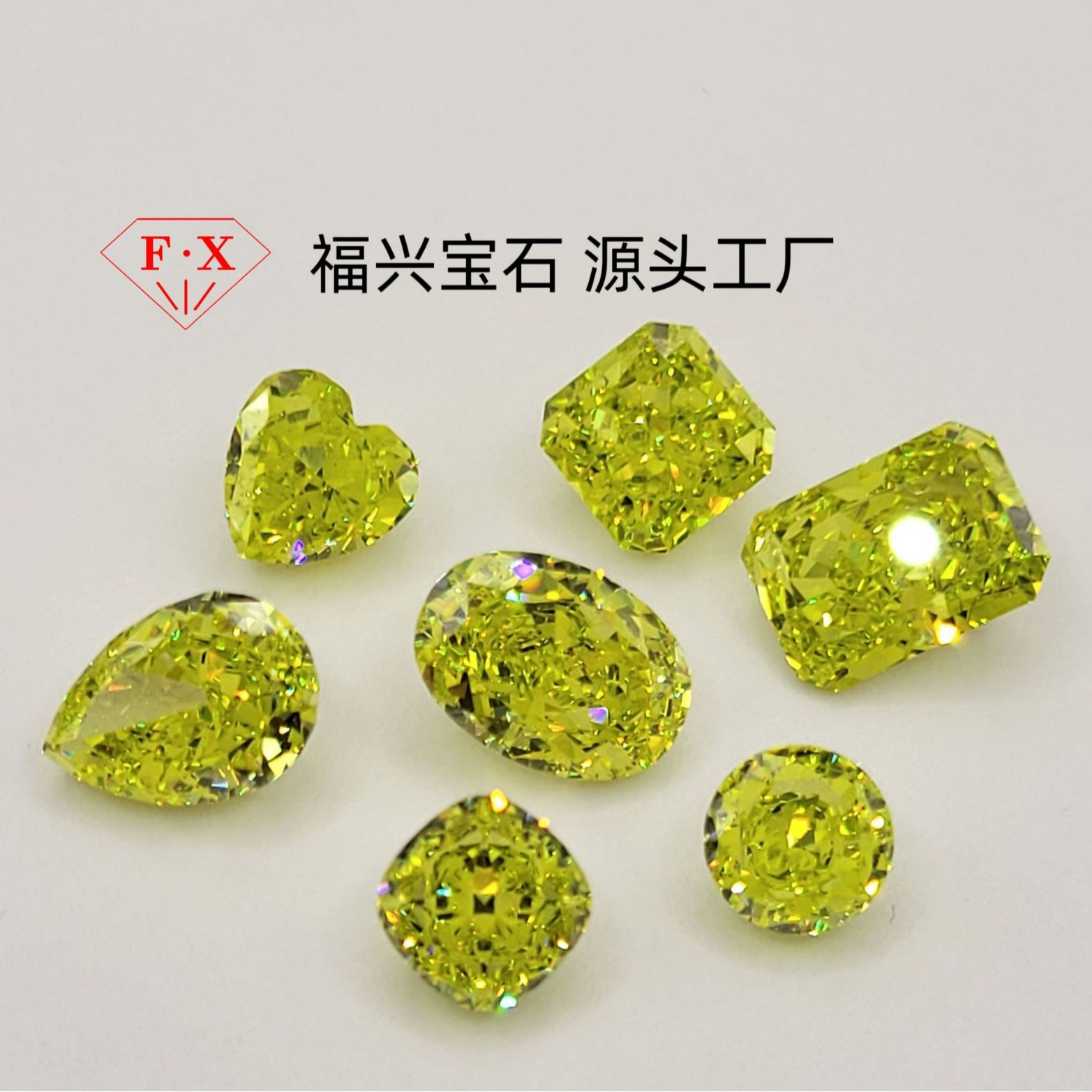 5A浅苹果绿高碳钻冰花（光边工艺）cz钻梧州人造宝石工厂