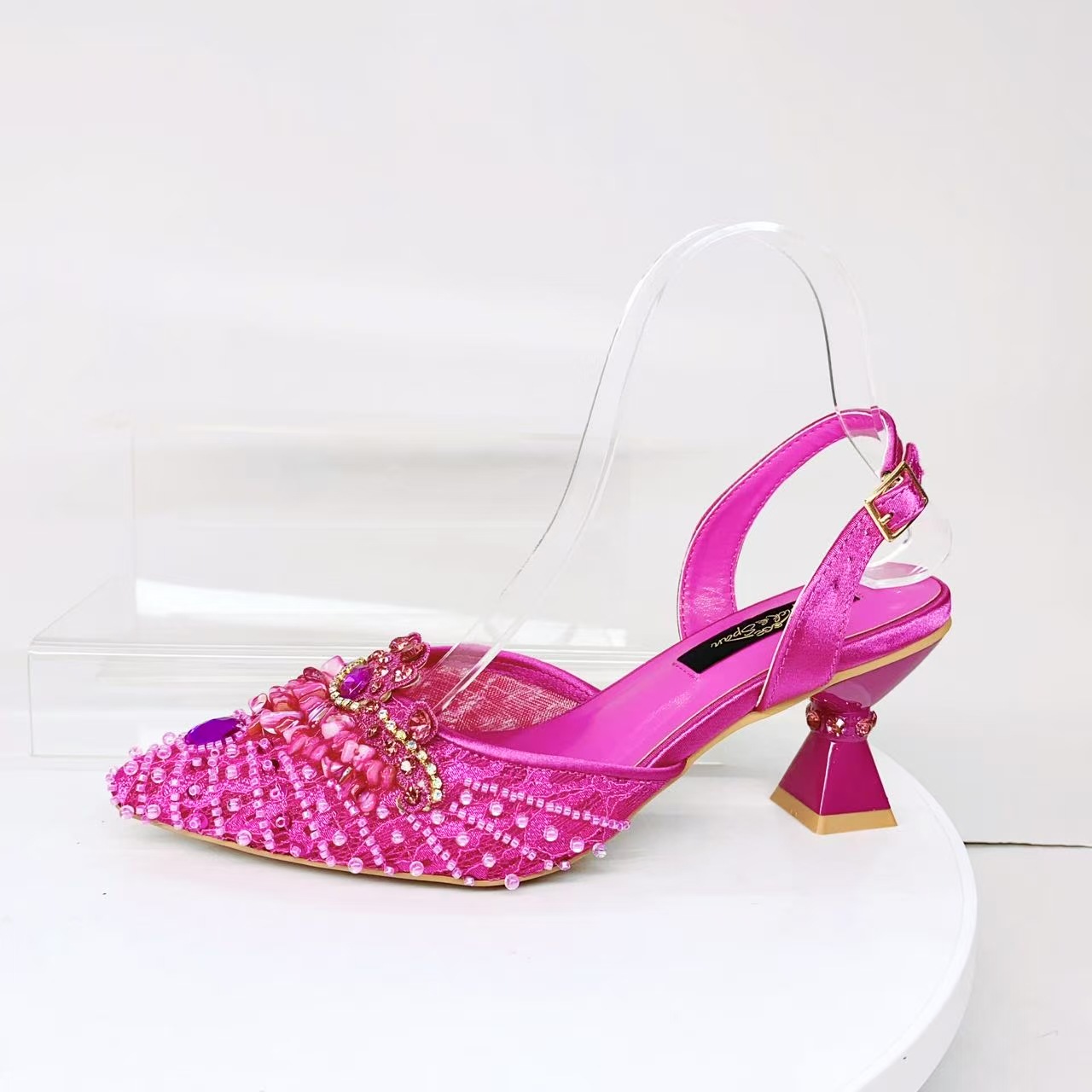 Diamond Encrusted Lace Pointed Toe Stiletto Sandals Italian Design Women's Shoes For Weddings Lady Footwear_voghion.com