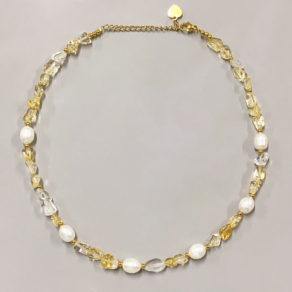 Women's Gender IG Style Geometric Natural Stone Freshwater Pearl Titanium Steel 18K Gold Plated Necklace In Bulk