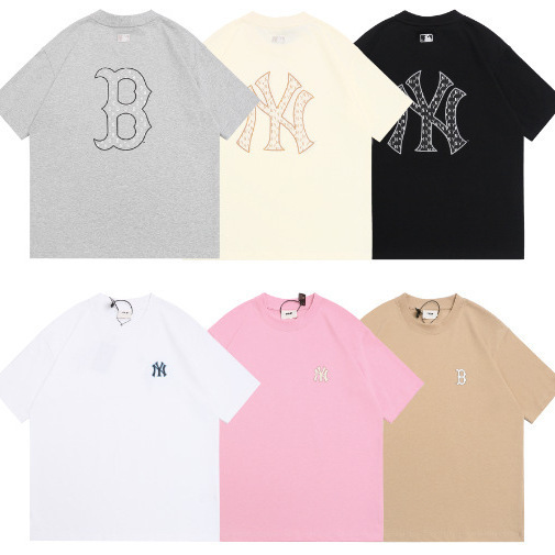 High Version.Mlb Men and Women Couple Presbyopic Big Logo Sports Casual Fashion 25 Spring New Short-Sleeved T-Shirt