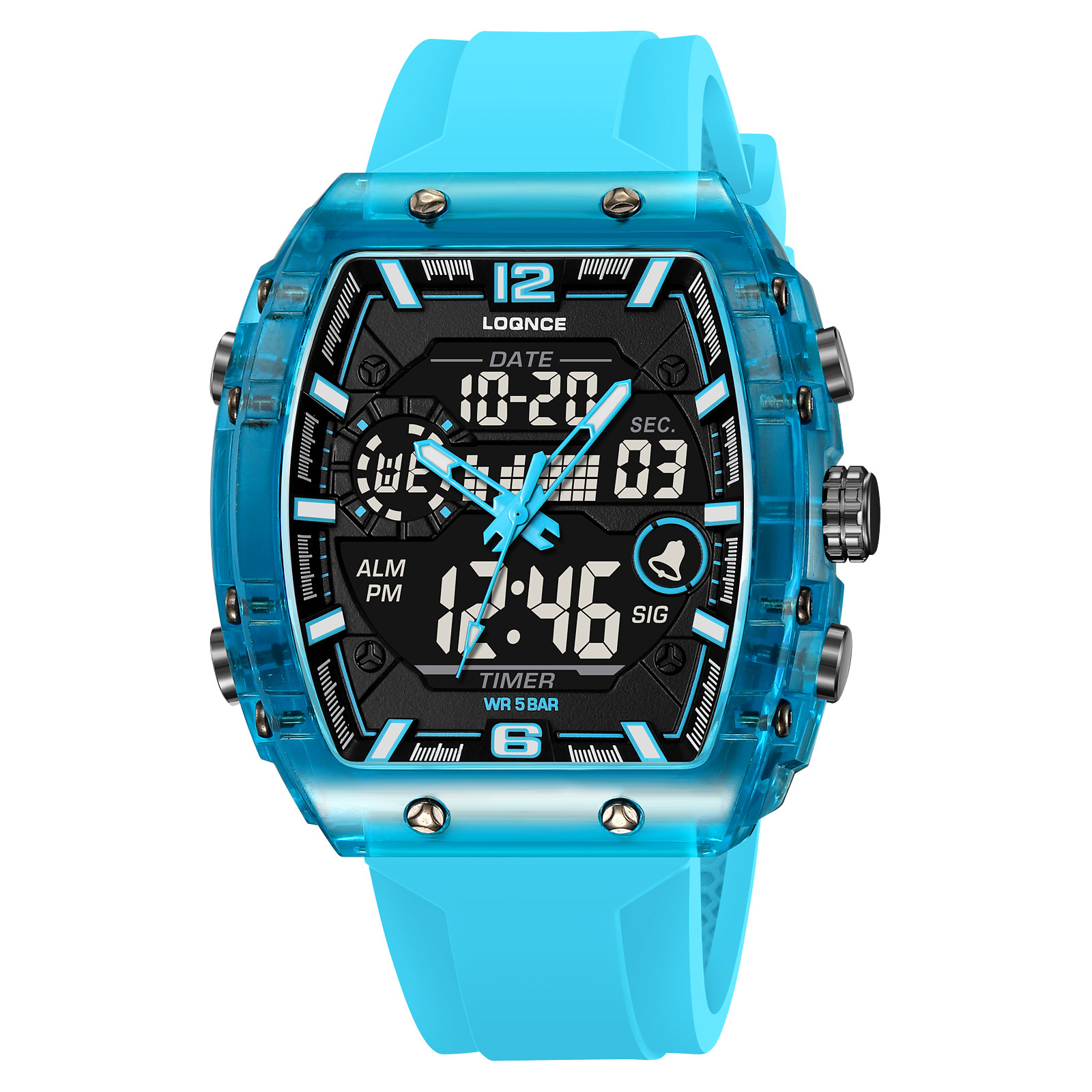 LOQNCE moda digital nocturna electrónica reloj impermeable reloj deportivo para hombres al aire libre reloj estudiante 98003