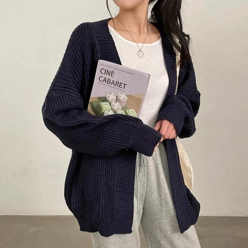 跨境韩版时尚宽松慵懒风百搭中长款毛衣女秋冬开衫元宝针织外套潮|undefined