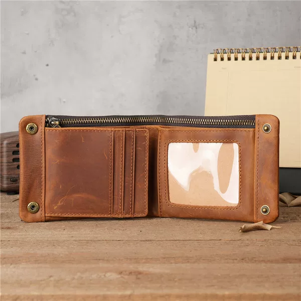 Handmade Crazy Horse Leather Vintage Horizontal Zipper Men's Wallet Cowhide Simple Distressed Genuine Leather Women's Wallet Trend 1147