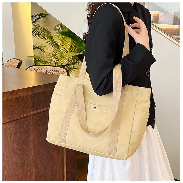 Wholesale of new women's single-shoulder bags, cross-border simple and casual canvas bags, Korean version LOGO printed commuter tote bags undefined