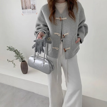 秋冬双面羊毛大衣牛角扣宽松廓形手工羊毛呢外套女气质款韩系风