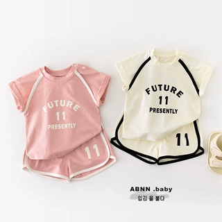 男女童夏季新款字母印花套装 婴幼童宝宝韩版运动撞色两件套52033