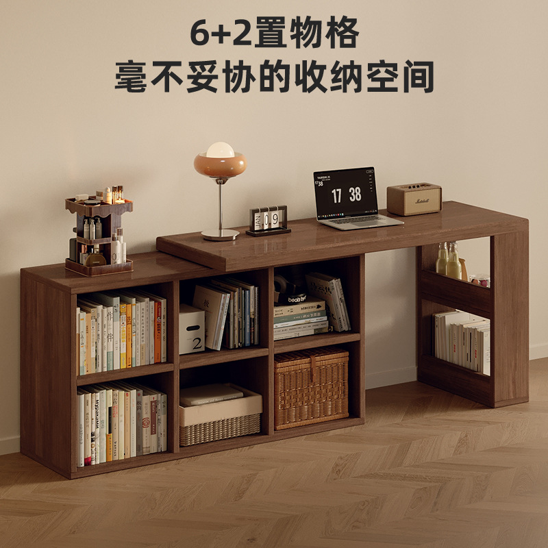 Escritorio de madera maciza, escritorio de estudio para el hogar para estudiantes, estantería, sala de estar integrada, mesa larga, banco de trabajo, escritorio retráctil para computadora