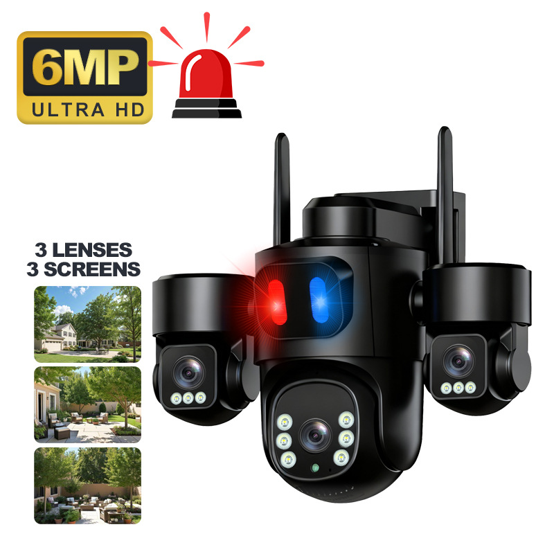 Cámara de monitoreo de tres lentes de pistola y bola, monitor al aire libre, WiFi doméstico HD, visión nocturna a todo color, inalámbrico
