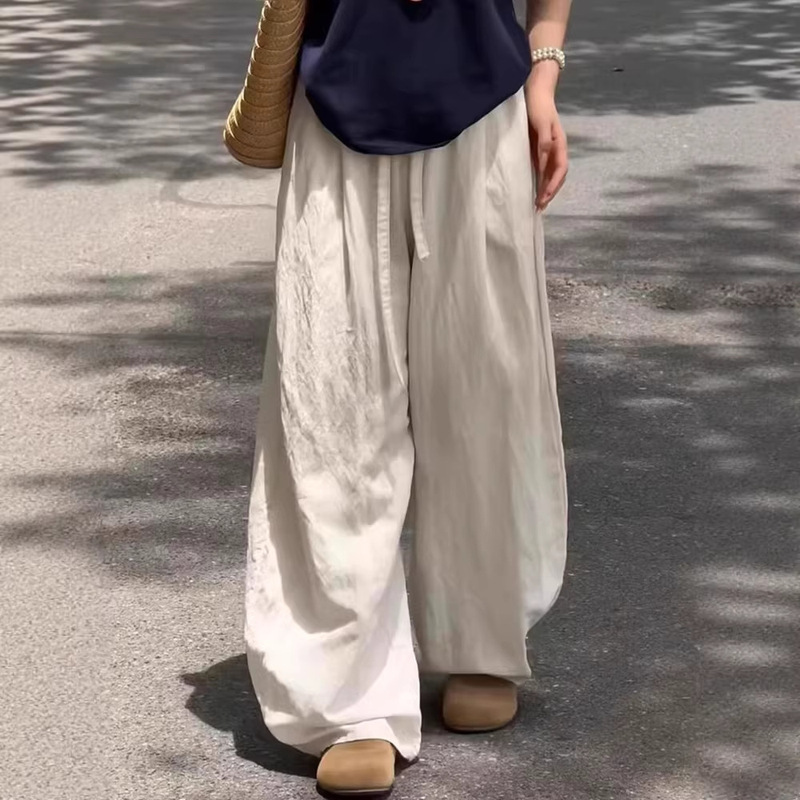 Old Money Style White Elegant Pants for Women, Summer Thin 2026 New Model, Loose and Relaxed Straight-Leg Casual Pants with a Lazy Vibe