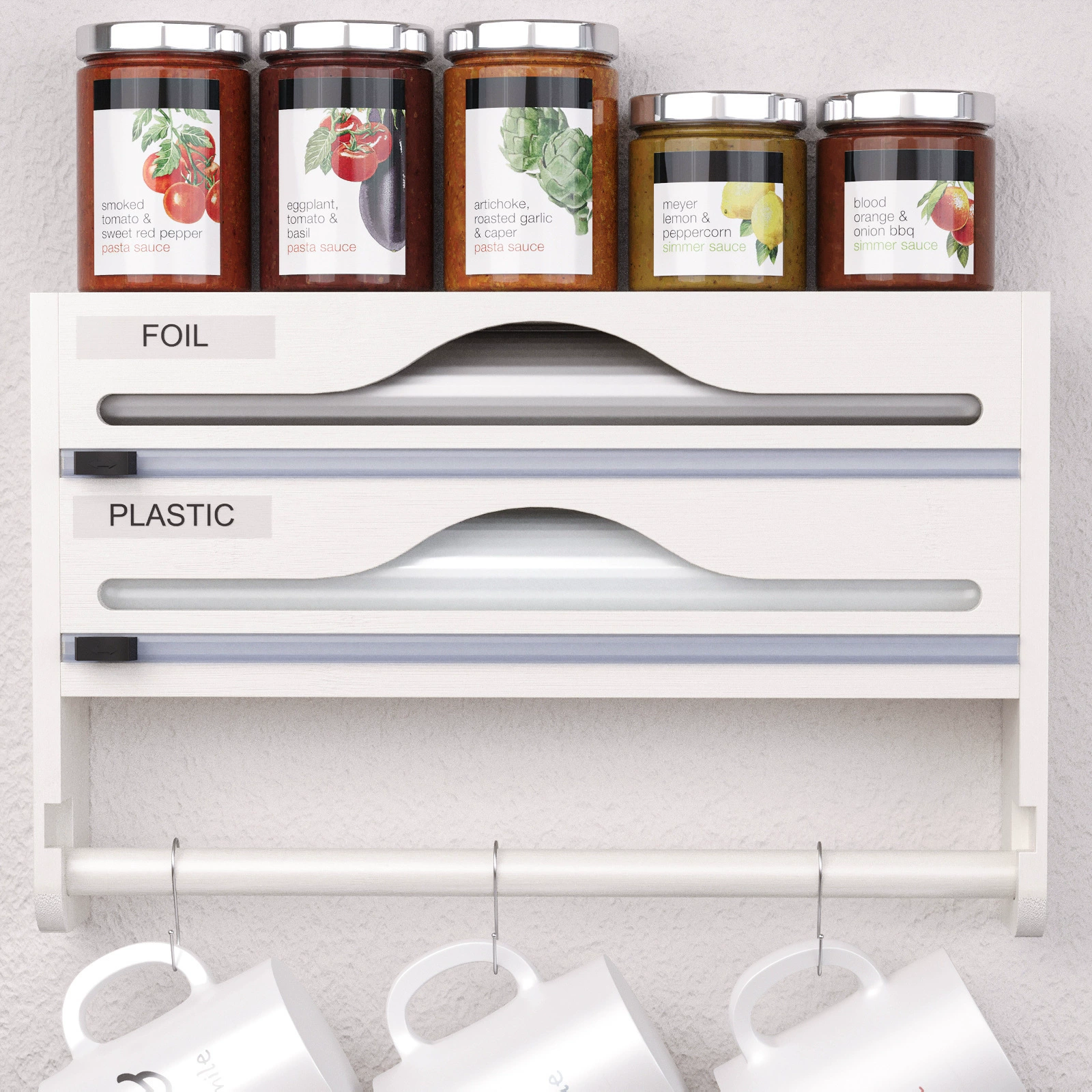 Bamboo plastic wrap cutter multi -grid plastic wrap separation tin foil paper simple storage box wall -mounted kitchen cutting box