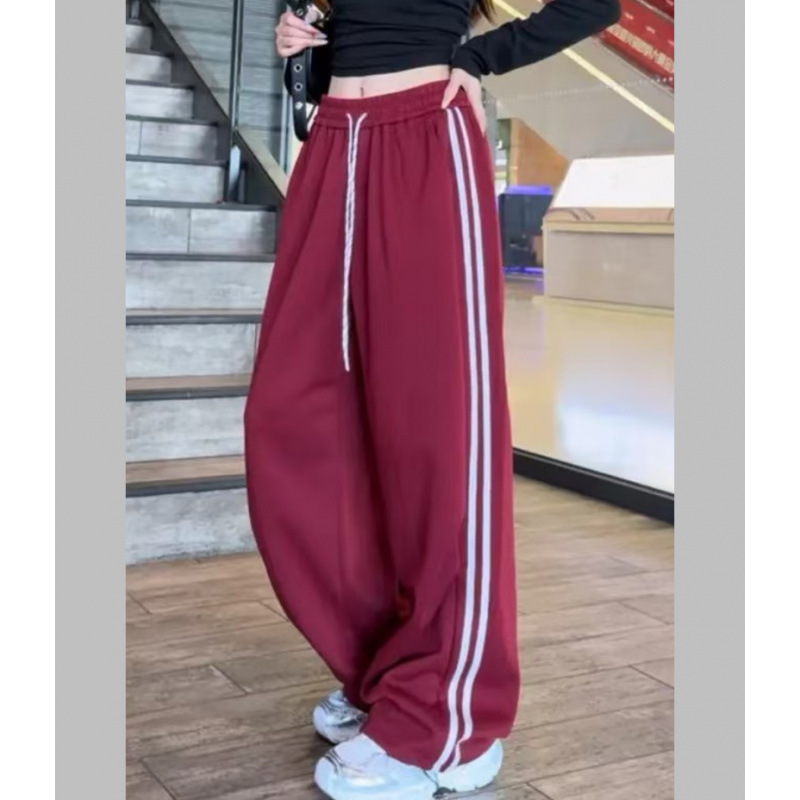 Autumn 2024 New Side Striped High Waist Straight Pants Women's Retro Sports Style Loose Elegant Casual Pants