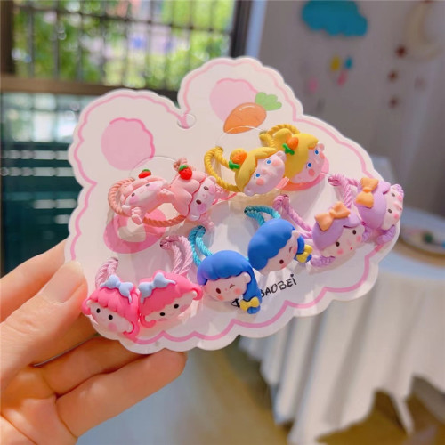 5 pairs of glow-in-the-dark children's rubber bands that won't hurt your hair, cute baby fruit cartoon hair ties, girls' hair accessories set