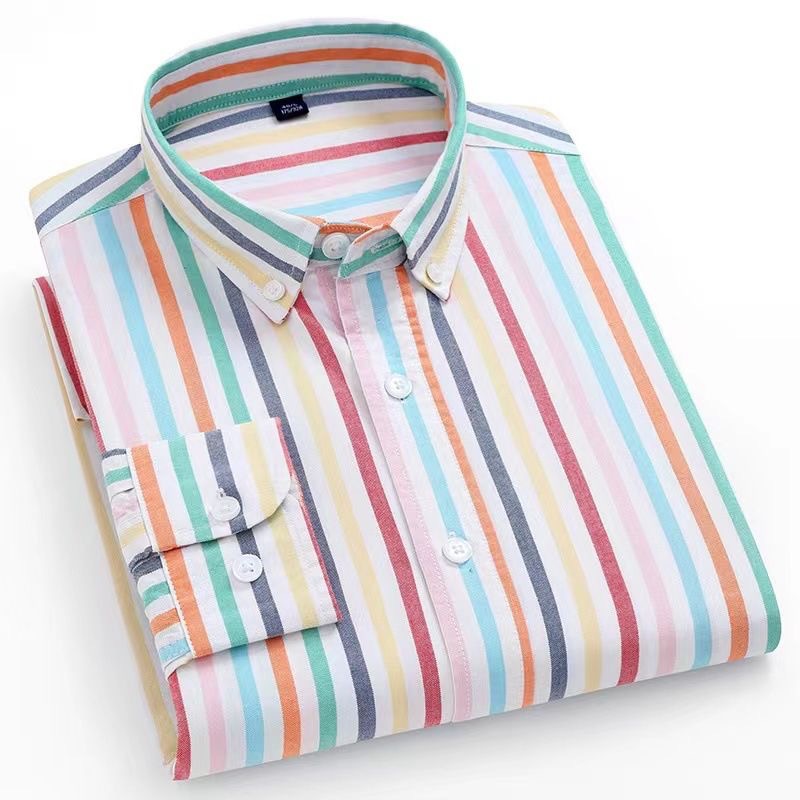 Camisa Oxford de rayas verticales de algodón para hombres de manga larga de primavera y otoño casual Camisa de algodón de negocios de todo fósforo ropa de hombre