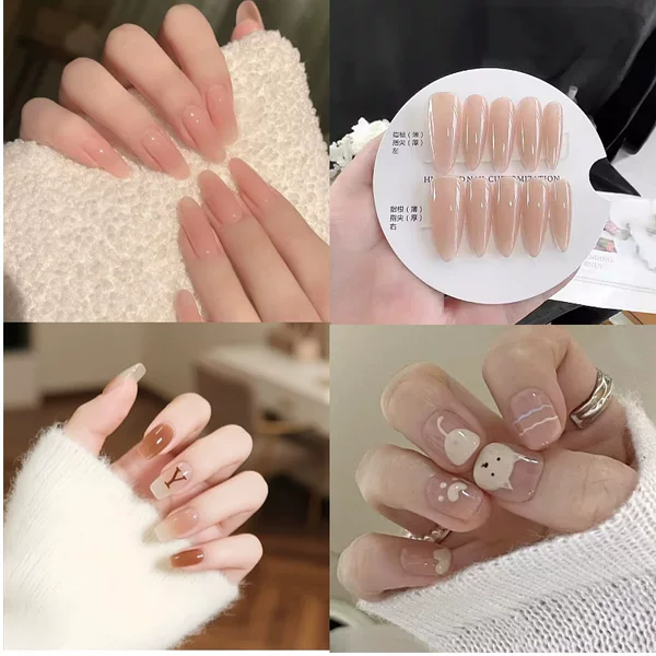 Handmade Manicure Pure Color Wearable Nails Nude Color Whitening Pure Desire Removable Reusable Nail Stickers Available for Pregnant Women