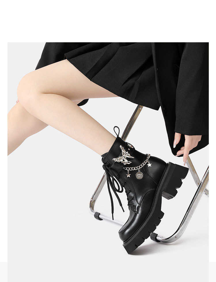 2024 Ősz/Tél Új Liquid Butterfly Martin Talpú Könnyű Knight Rövidnadrág Női Vastag Sarkú Farmer Bőr Csizma_voghion.com