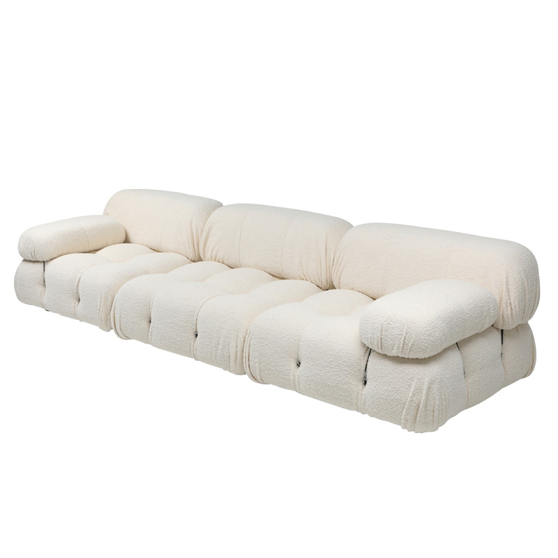 Sofá estilo crema Wabi-sabi para apartamentos pequeños, moderno, minimalista, cuadrado, modular, de varios asientos, para sala de estar, de madera maciza.