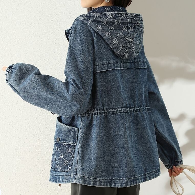 Women's Slim-Fit Denim Short Jacket, Spring and Autumn Fashion, Korean Style, Loose Fit, Plus Size, Hooded Denim Coat, Casual Jacket Top Women's Slim-Fit Denim Short Jacket, Spring and Autumn Fashion, Korean Style, Loose Fit, Plus Size, Hooded Denim Coat, Casual Jacket Top