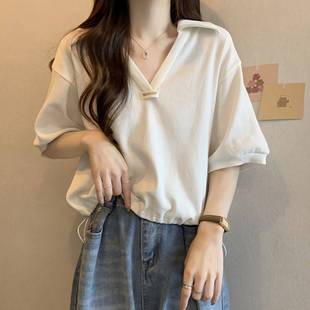 Plus Size Drawstring Design Short-Sleeved Shirt for Women Summer 2025 New Loose Slimming Look and Flesh-Covering Design Niche Tops