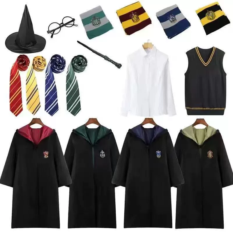 Детская мантия (Harry Potter) комплект для косплея школы — мантии факультетов, галстуки, шляпа, размеры 115–XXL