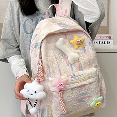 高颜值软妹高中少女双肩包ins日系可爱书包大学生条纹大容量百搭