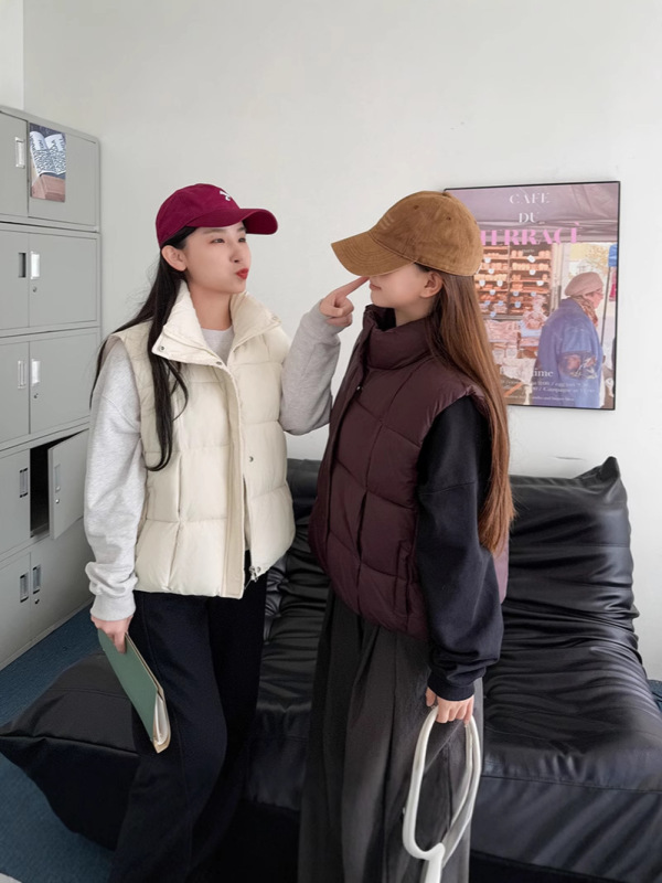 2025年秋冬季新款棉马甲女简约时尚短款立领棉服马甲无袖背心外套|undefined