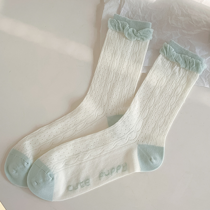 2025 primavera y verano nuevos productos japoneses verdes delgados calcetines de algodón transpirables anti-deslizante sudor calcetines de mujer frescas pila calcetines