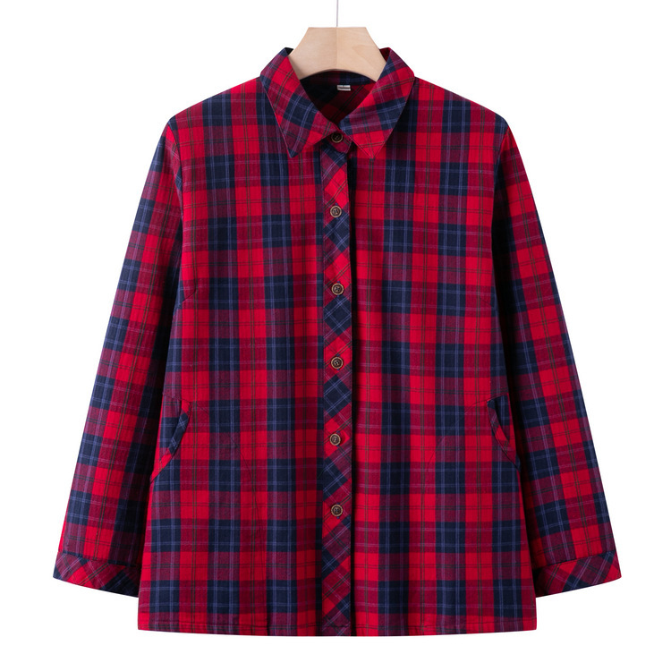 中老年人衣服女妈妈长袖外套老太太上衣奶奶秋季新款格子衬衫|undefined