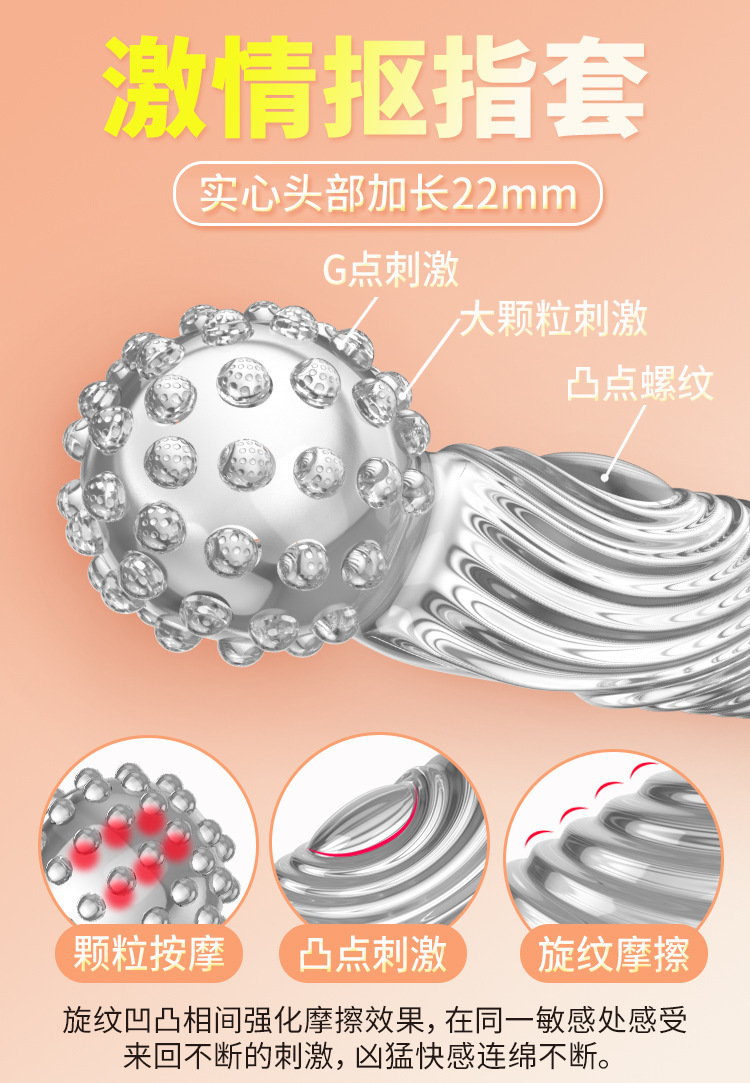 Pleasure Finger Sleeve in Transparent TPE, Single-Piece Textured Masturbation Sleeve — detail image 15