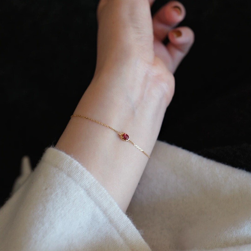 Factory Direct S925 Sterling Silver Plated 14K Gold Ruby Bracelet Women's Slim Chain Japanese Style Light Luxury Fashion Bracelet Factory Direct S925 Sterling Silver Plated 14K Gold Ruby Bracelet Women's Slim Chain Japanese Style Light Luxury Fashion Bracelet