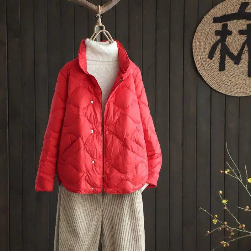 Light and thin short winter red down jacket with down, Korean style, oversize