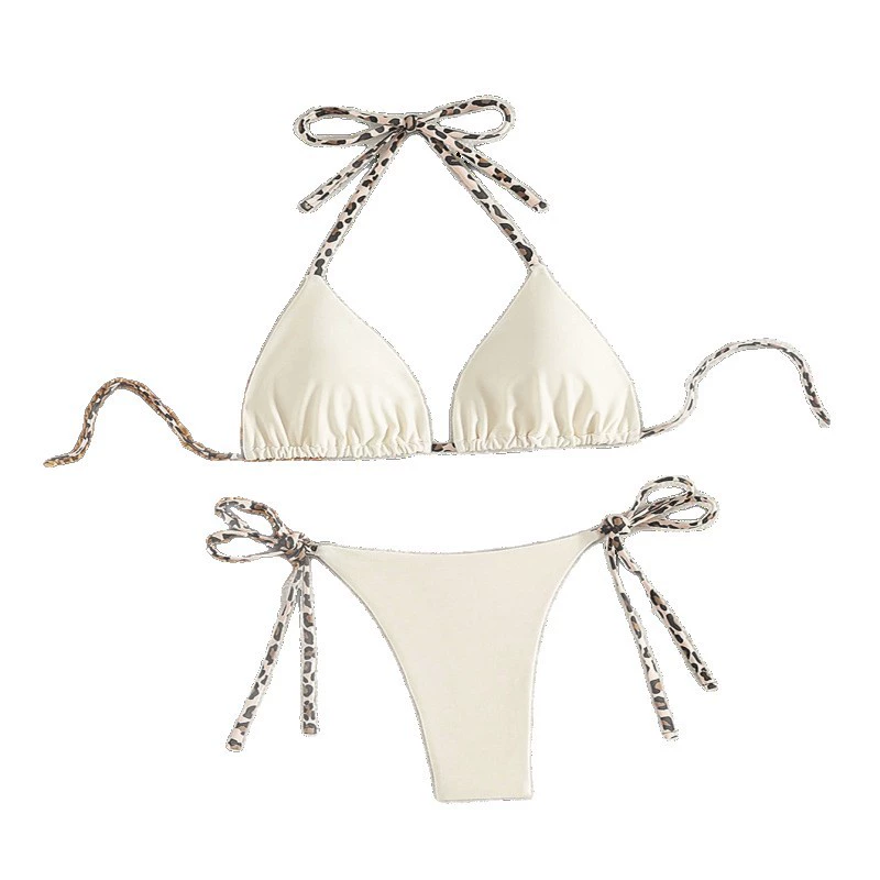 Новый 2025 год леопардовый принт бикини без спинкиhalter tie sexy женский купальник пляж отпуск оптовая продажа