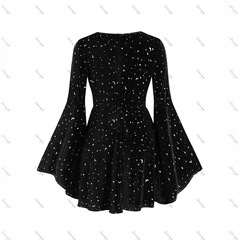欧米のファッションの大きいサイズの女性のバレンタインデーの星のプリントのvネックの長袖のビロードのワンピースの女性