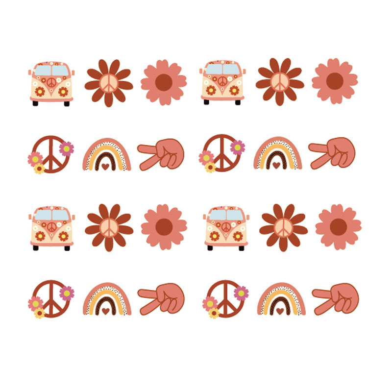 Cross-Border Bohemian Style Flower School Bus Birthday Party with 60S Anti-War Theme Cake Decoration Insert