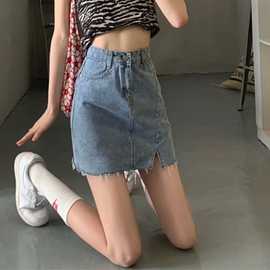 开叉牛仔短裙女夏季薄款高腰显瘦2022年新款小个子a字包臀半身裙