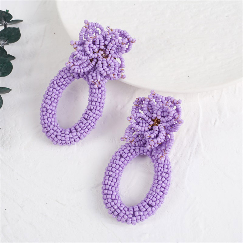 Bohemian Geometric Woven Flower Rice Bead Earrings display picture 4