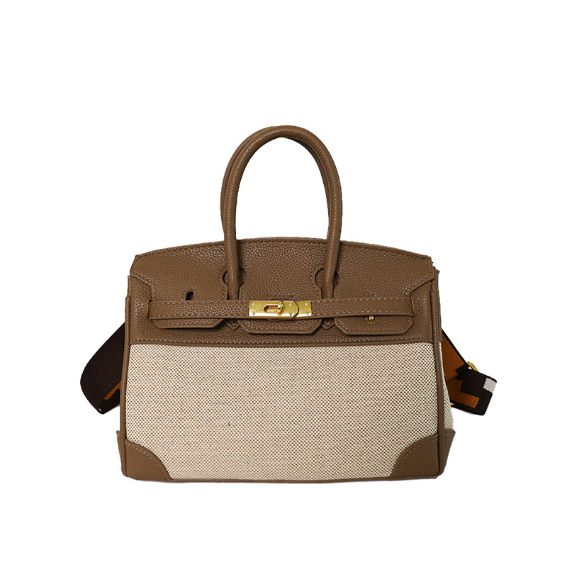 Cross-border nuevo bolso portátil de platino para mujeres 2026 moda lino empalme color contraste mochila de hombro