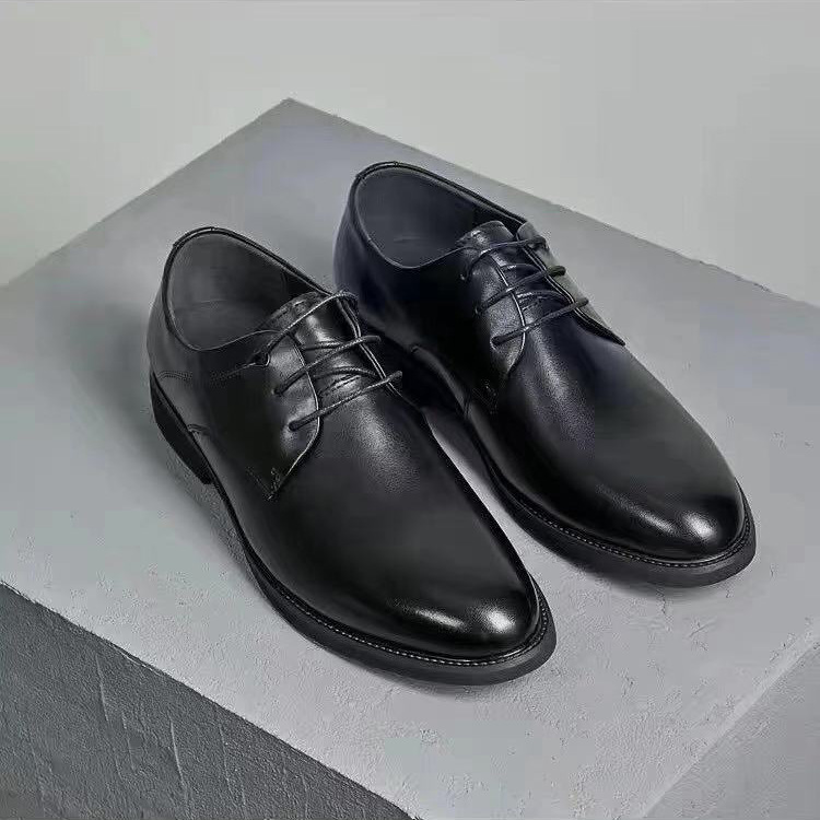 男鞋秋冬季商务正装皮鞋牛皮办公室尖头系带男士工作大码皮鞋|ms