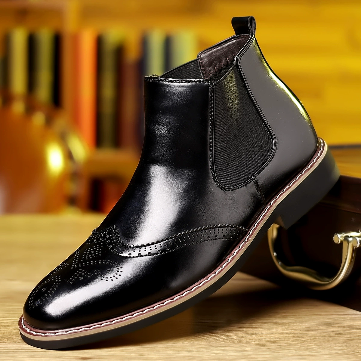 Новые мужские повседневные универсальные кожаные ботинки до середины икры Amazon, модные мужские ботинки челси без шнуровки в британском стиле