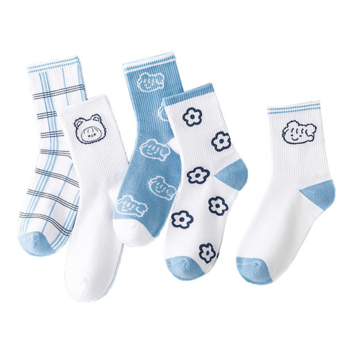 Cartoon Rabbit Ins Student Sports Wholesale Sweat Absorbent Spring and Autumn Cross-border Trade Women's Medium Calf Socks