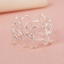 银兰韩国韩版S925纯银花朵戒指女轻奢时尚小众设计感镶石百搭指环