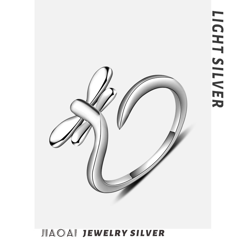 Anillo de plata esterlina s925 joyería creativa simple pequeña libélula fresca abierta anillo índice anillo de moda japonesa coreana