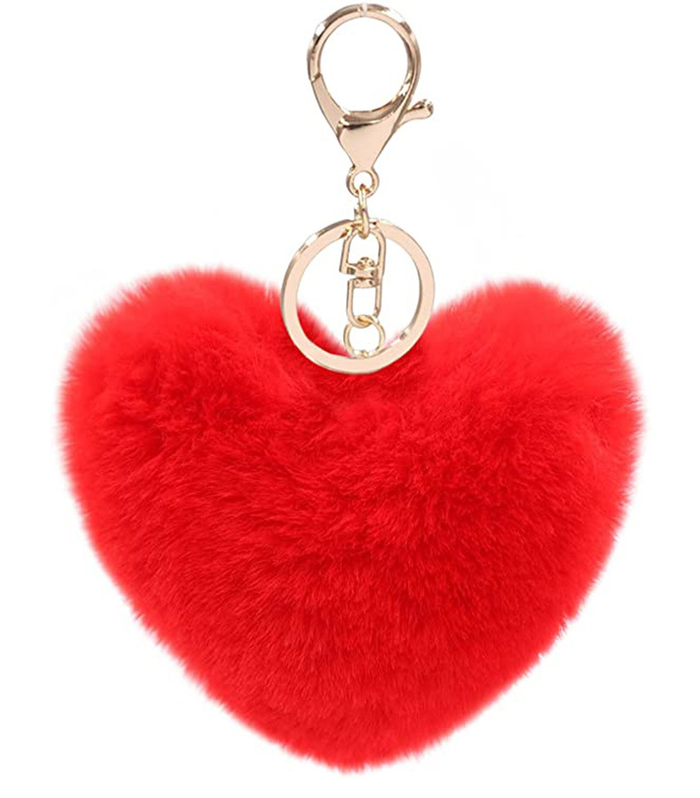 Cute Heart Shape Solid Color Alloy Pom Poms Bag Pendant Keychain display picture 1