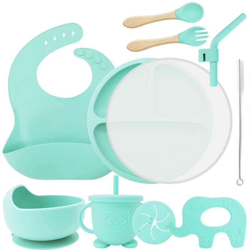 Vajilla de silicona vajilla de bebé cuchara de silicona tazón babero traje materno e infantil necesidades diarias niños suplemento alimenticio vajilla
