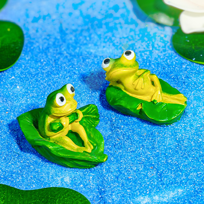 Micro paisaje de musgo Decoración de rana Decoración de acuario Nuevo montaje de bricolaje de hoja de loto Escenario de pecera