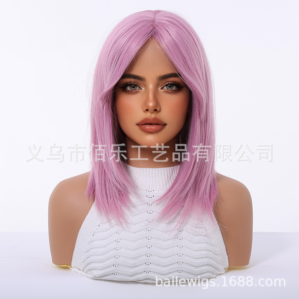 peluca rosa, peluca de ocho caracteres, peluca recta de 14 pulgadas, estilo de vacaciones, cos, pelucas de venta caliente en Europa y América