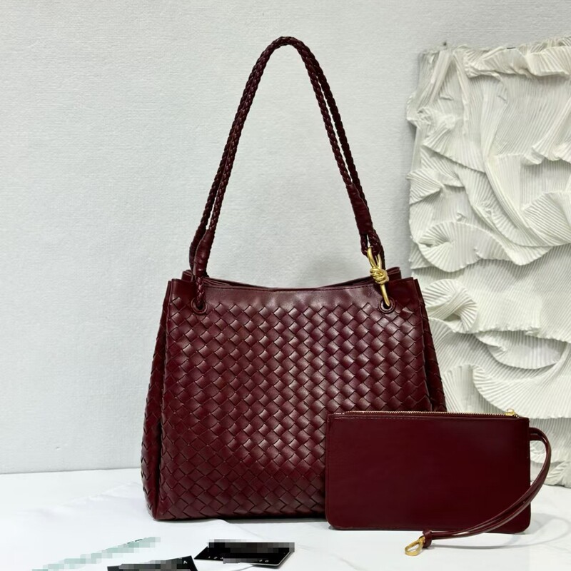 Bv Woven Bag British Style Parachute Bag Cross-Border Popular Item Figure-Eight Metal Buckle Single Shoulder Crossbody Bag Market Basket Tote