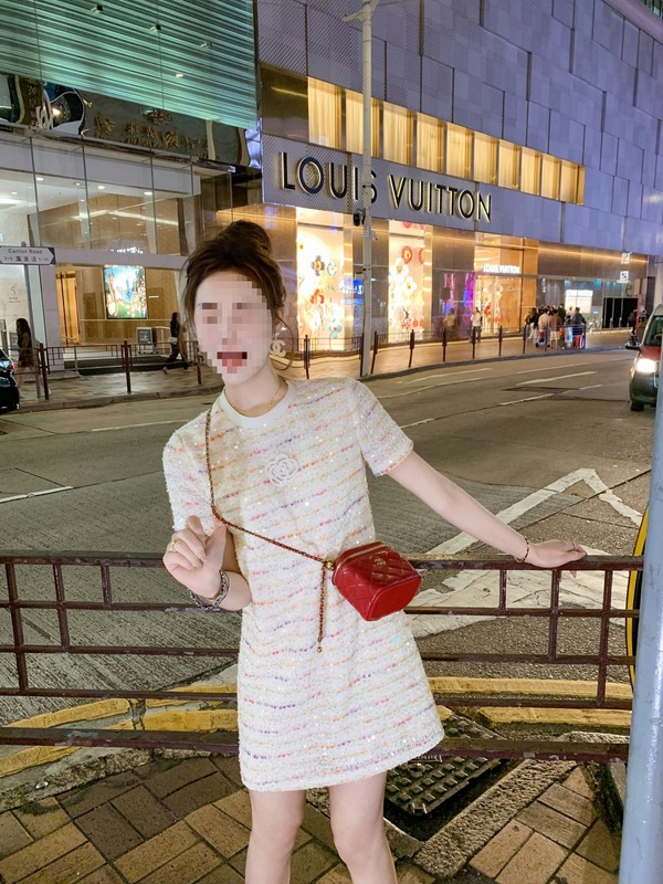 鱼兔子的兔子 小香风亮片连衣裙女2025夏季穿搭新款小个子a字裙子|undefined