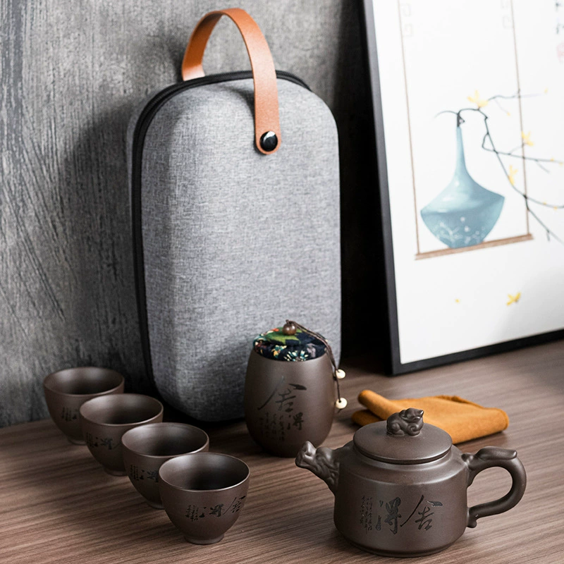 Фиолетовый песок Портативный Открытый путешествия кунг-фу чайный набор один горшок четыре чашки маленький набор чайник автомобиль Экспресс чашка подарок