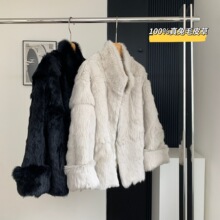 温柔气质兔 秋冬真兔毛皮草加厚翻袖皮毛一体中长外套